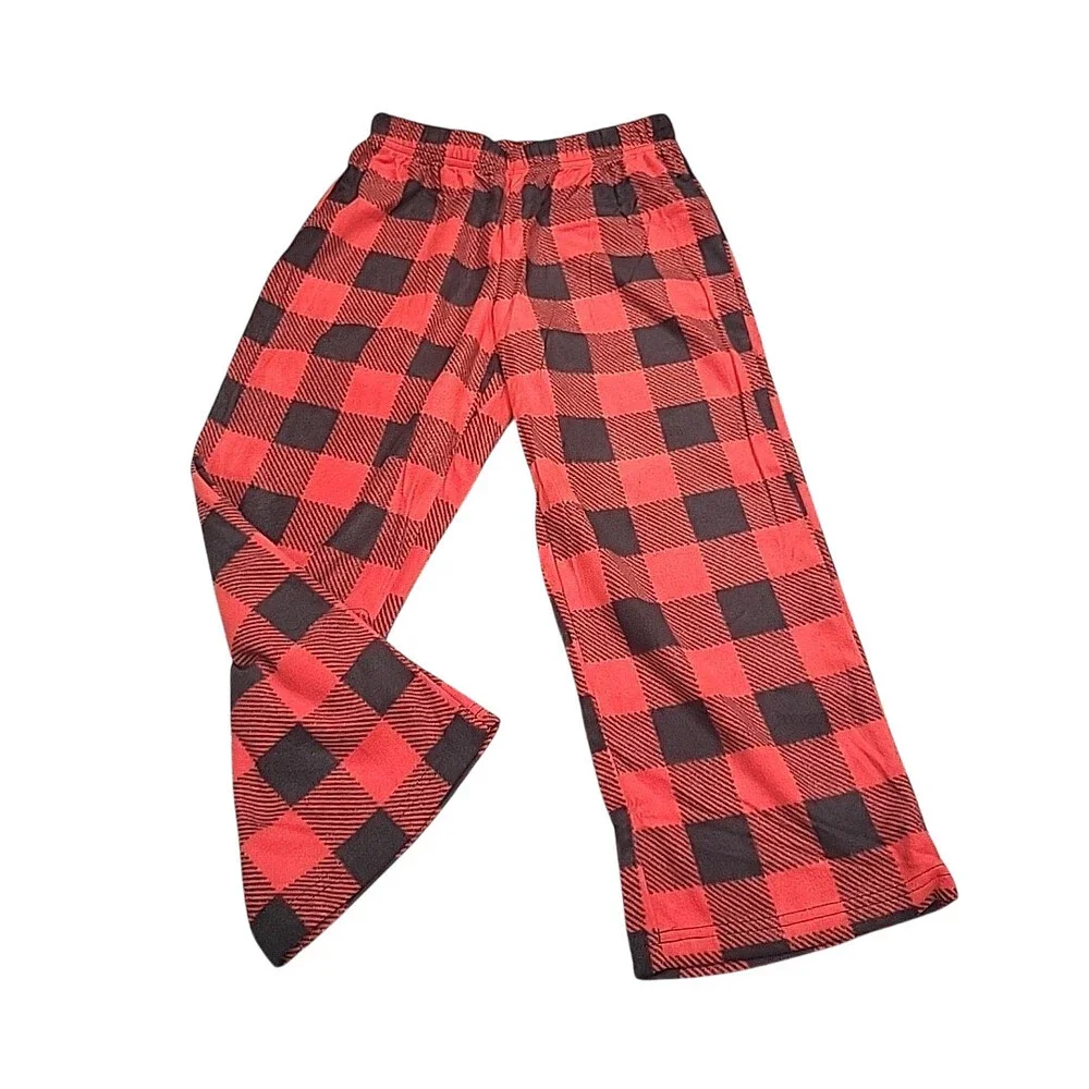 Kids Boys Girls Buffalo Check Fleece Pull On Pajama Pants X-Small Size 4/5 Red